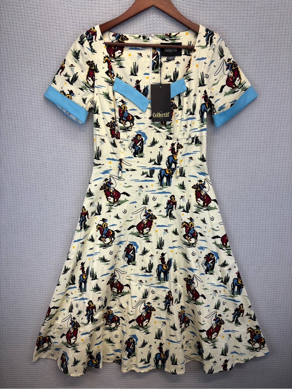 NWT Collectif Dress Roberta Rodeo Dancer Swing Dress Small Western Cowgirl Fun
